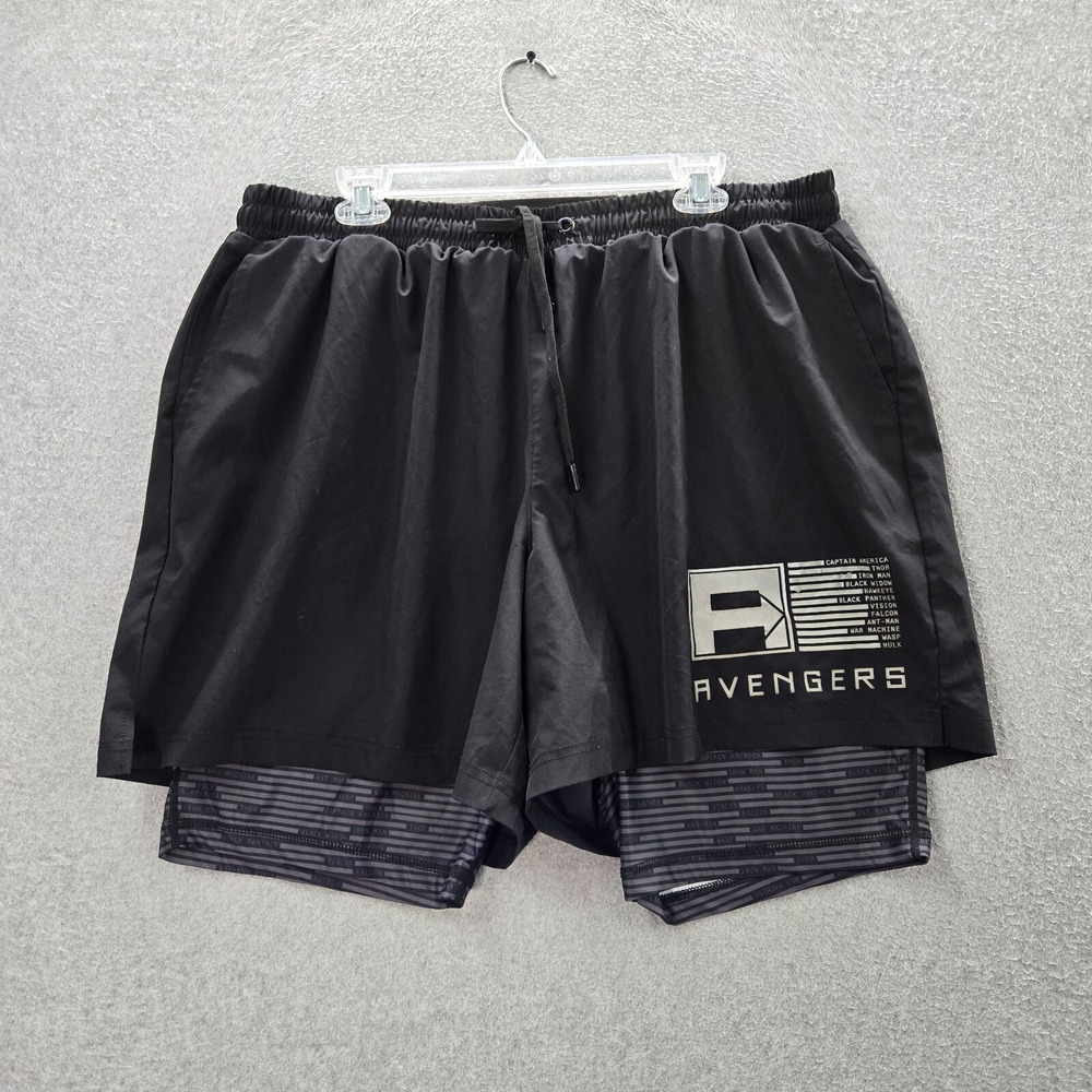 Marvel Avengers Men Activewear Shorts XL Black Lined Logo Workout Gym READ